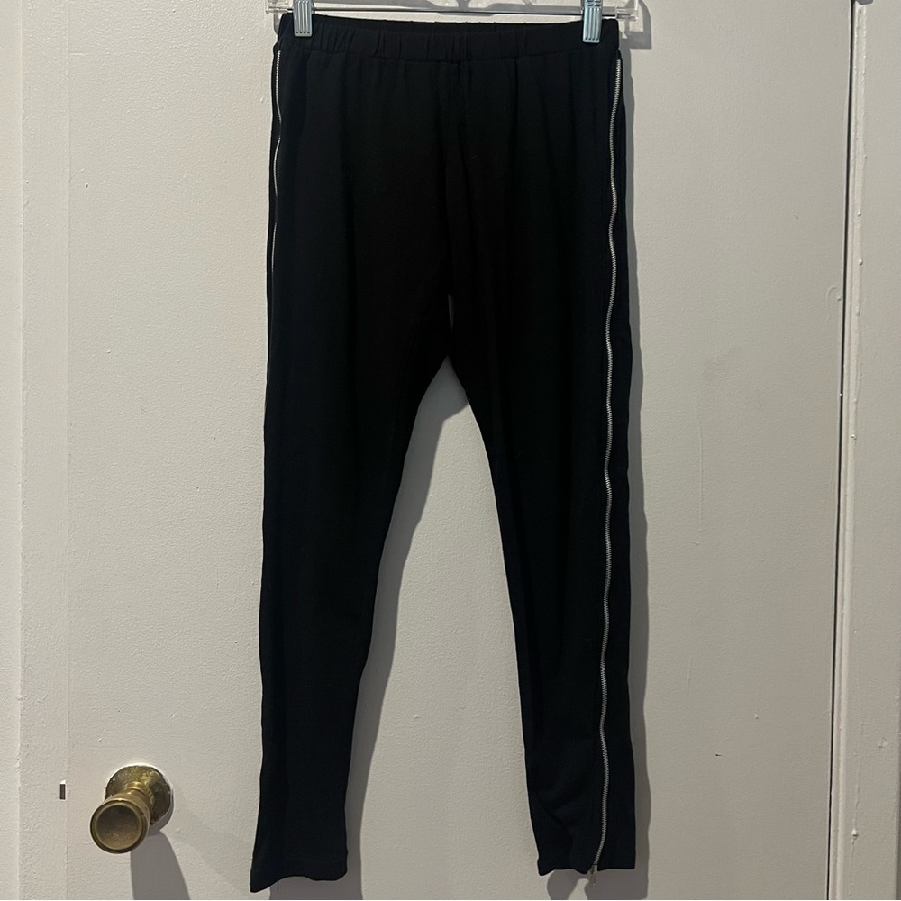 Steve Madden Zipper Black Leggings M Medium Skinny Stretch Cotton Pullover Slim